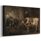 Canvas art print featuring a detailed livestock portrait featuring paired oxen outdoors, displayed at an angle