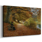 Canvas art print featuring a rustic woodland scene with people moving through fall landscape, displayed at an angle