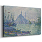 Canvas art print featuring an architectural coastal scene in harbor, displayed at an angle
