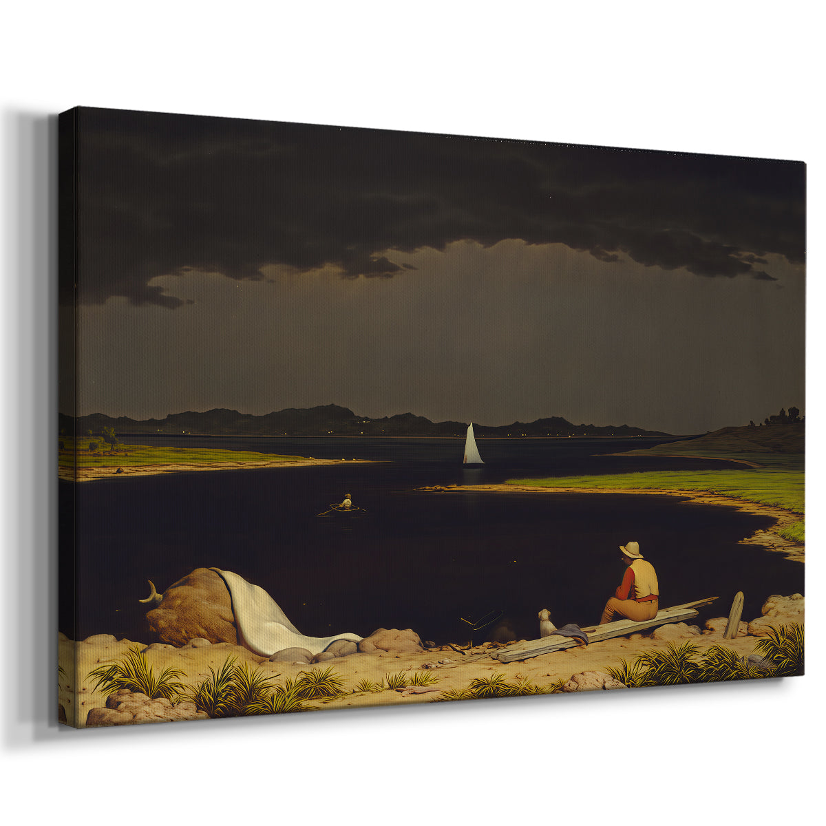 Canvas art print featuring a dramatic sky scene with incoming storm, displayed at an angle