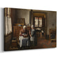 Canvas art print featuring a domestic scene with multiple figures seated at dining table, displayed at an angle
