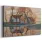 Canvas art print featuring a rural scene with buildings and vegetation in expressive color, displayed at an angle