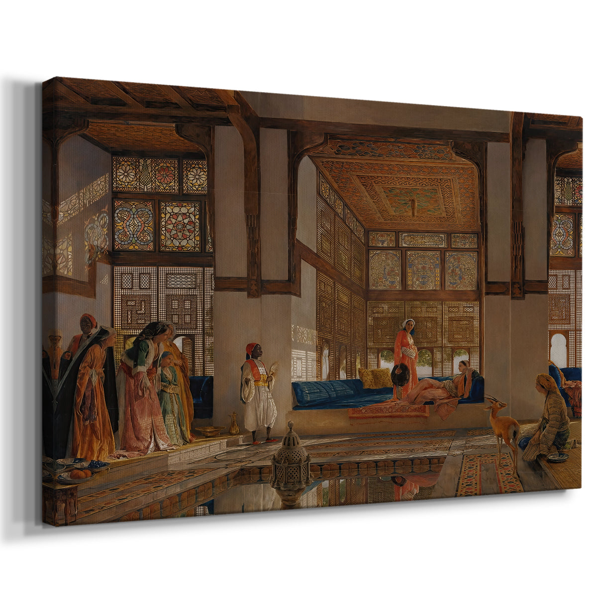 Canvas art print featuring a Victorian composition with multiple figures in formal setting, displayed at an angle