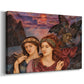 Canvas art print featuring a symbolic portrait of women framed by colorful atmospheric background, displayed at an angle
