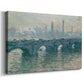 Canvas art print featuring an impressionist cityscape with bridge fading into fog over water, displayed at an angle