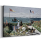 Canvas art print featuring an impressionist coastal garden with people and ocean view, displayed at an angle