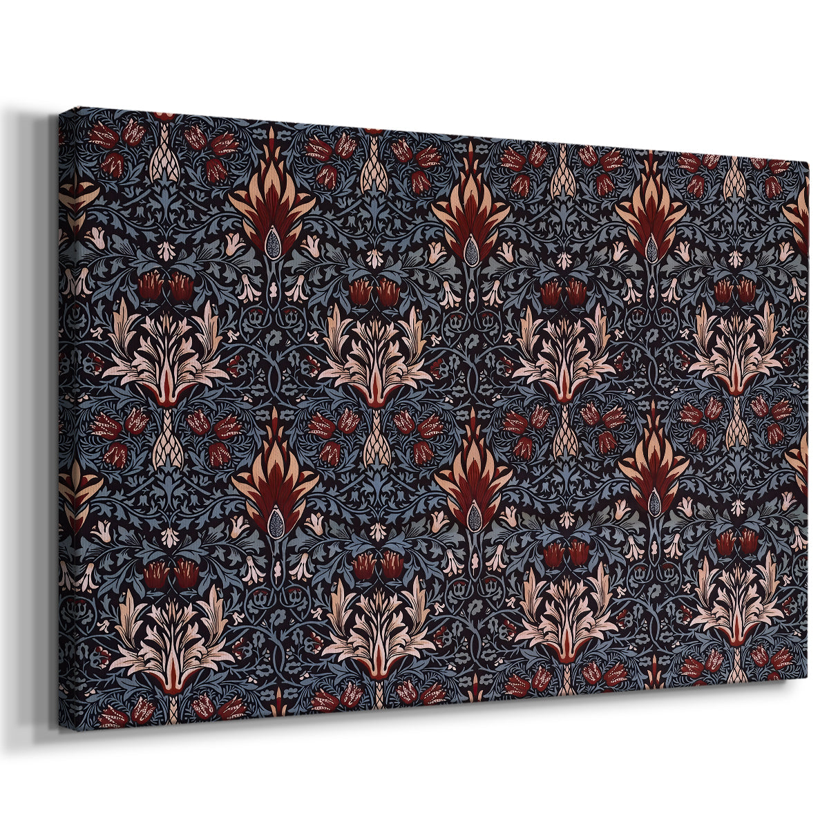 Canvas art print featuring a decorative floral design with repeating vertical plant forms, displayed at an angle