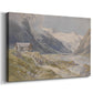 Canvas art print featuring a pastoral mountain scene with figures tending livestock, displayed at an angle