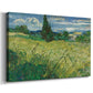 Canvas art print featuring an expressive rural landscape with strong vertical tree form, displayed at an angle