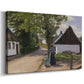 Canvas art print featuring an everyday rural interaction on quiet street with buildings, displayed at an angle