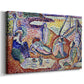 Canvas art print featuring a colorful leisure scene with figures in an open landscape, displayed at an angle