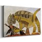 Canvas art print featuring a surreal animal scene depicting predator and prey interaction, displayed at an angle