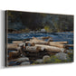Canvas art print featuring an inland water scene with gentle current and surrounding land, displayed at an angle