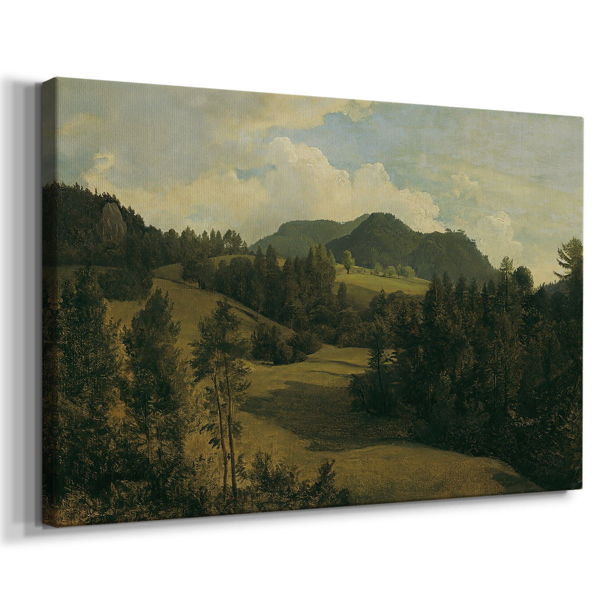 Canvas art print featuring a pastoral scene with gentle terrain, displayed at an angle