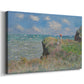 Canvas art print featuring an impressionist seaside landscape with people strolling above water, displayed at an angle