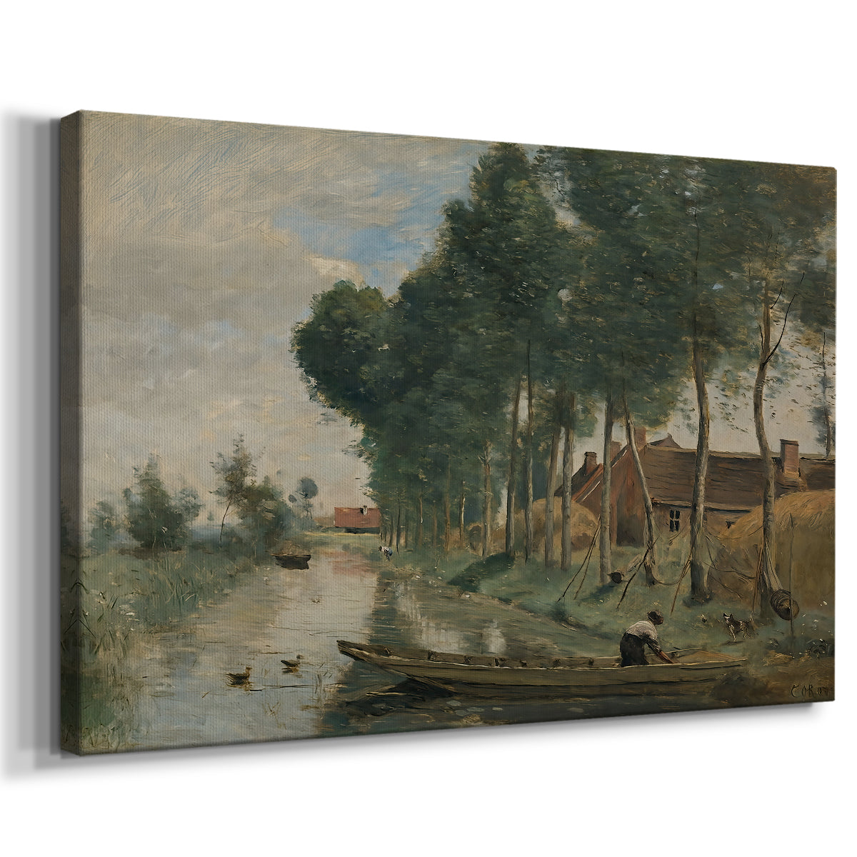 Canvas art print featuring a pastoral countryside with subtle light and soft vegetation, displayed at an angle