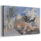 Canvas art print featuring a symbolic hybrid creature scene, displayed at an angle