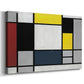 Canvas art print featuring an abstract geometric composition with balanced color blocks, displayed at an angle