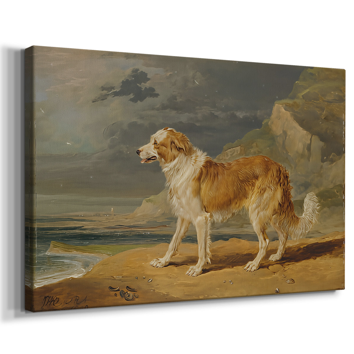 Canvas art print featuring a detailed dog portrait with textured coat and attentive stance, displayed at an angle