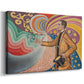 Canvas art print featuring a pointillist portrait with bold color, displayed at an angle