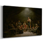 Canvas art print featuring an intimate prayer meeting with figures seated around table in candlelit room, displayed at an angle