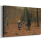 Canvas art print featuring a rural family moving along wooded path in natural setting, displayed at an angle