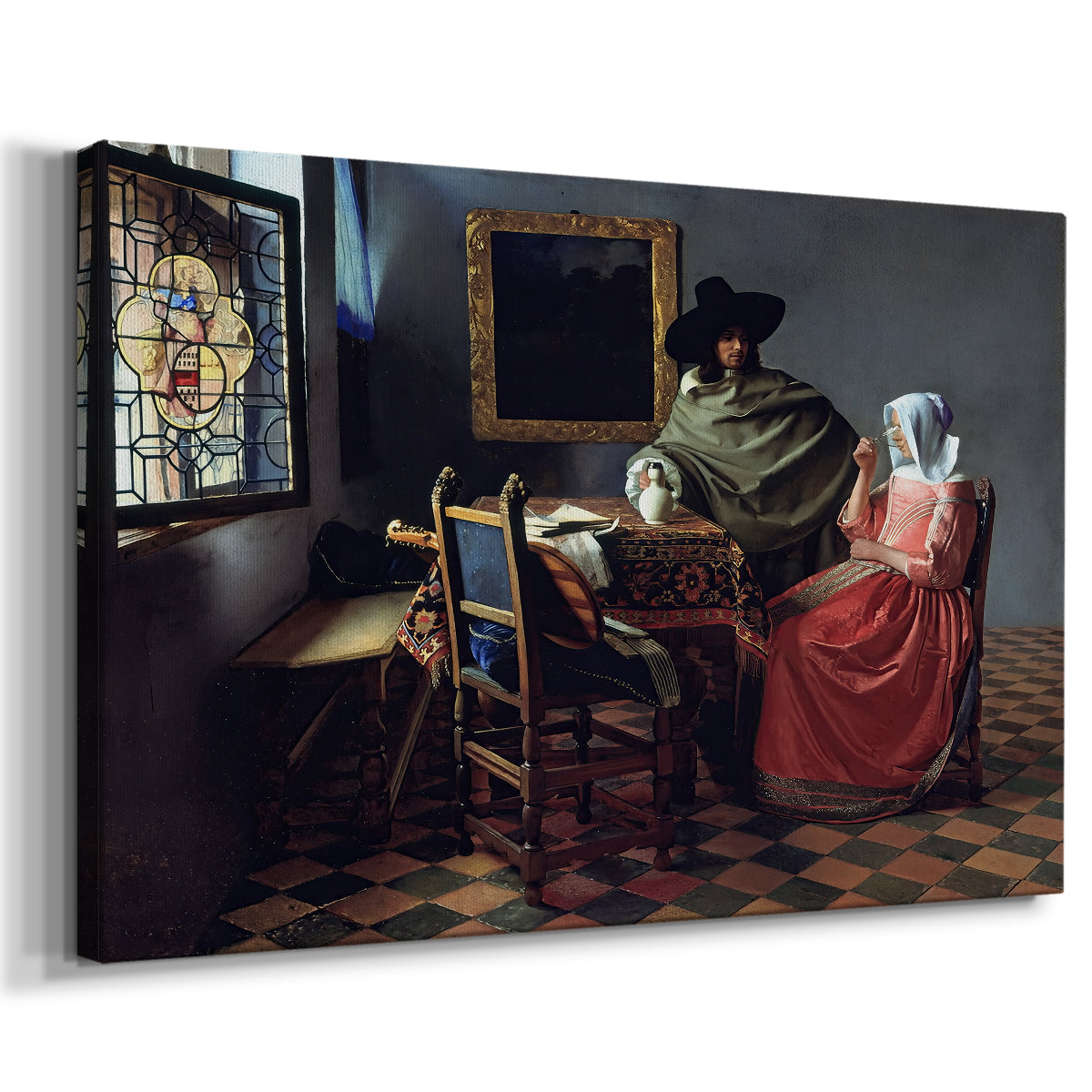 Canvas art print featuring a quiet domestic scene with figures and window light, displayed at an angle