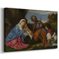 Canvas art print featuring a religious scene with seated figures and child in pastoral environment, displayed at an angle