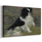 Canvas art print featuring an impressionist painting of a dog wading through water with blurred background, displayed at an angle