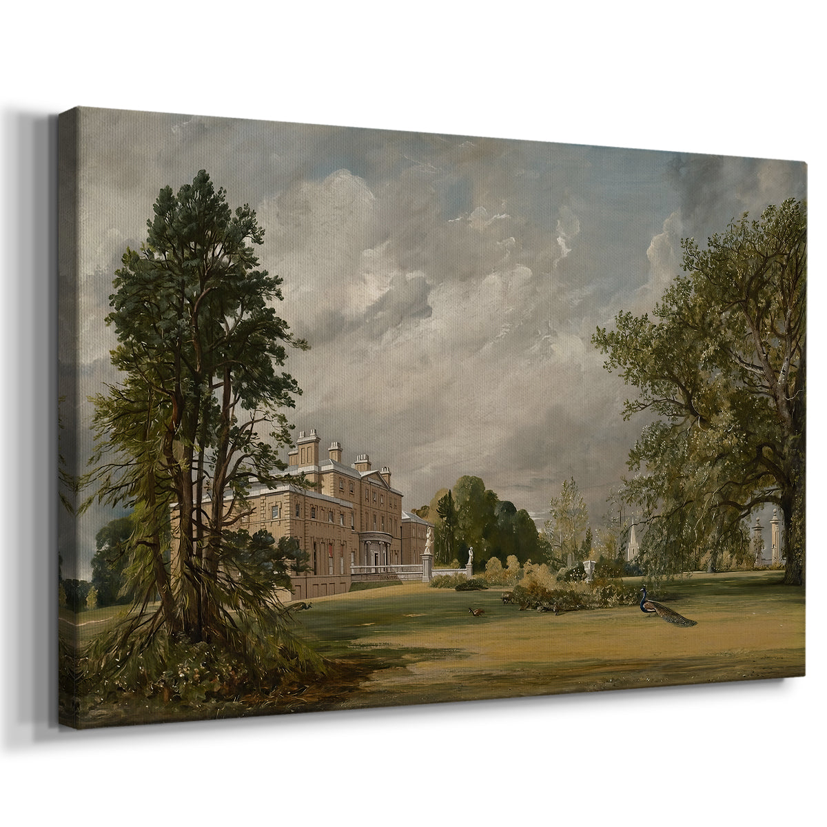 Canvas art print featuring an architectural scene with estate, displayed at an angle