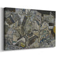 Canvas art print featuring an expressionist cityscape with tightly packed buildings and bold lines, displayed at an angle