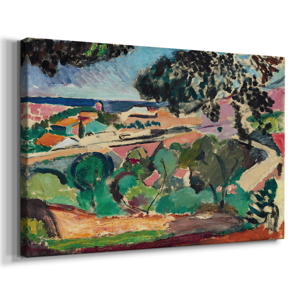 Canvas art print featuring a Fauvist view of Collioure with bold natural forms, displayed at an angle