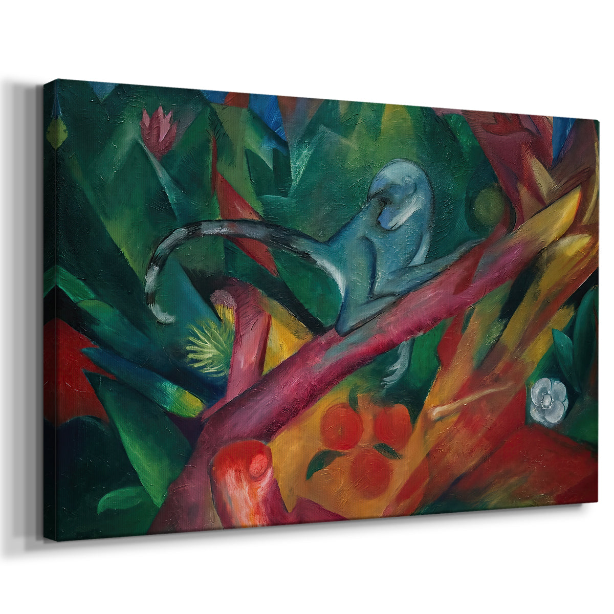 Canvas art print featuring an expressionist animal form simplified into geometric color planes, displayed at an angle