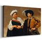 Canvas art print featuring a fortune teller tricking young man during palm reading, displayed at an angle