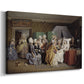 Canvas art print featuring an indoor scene showing caregiving and conversation among figures, displayed at an angle