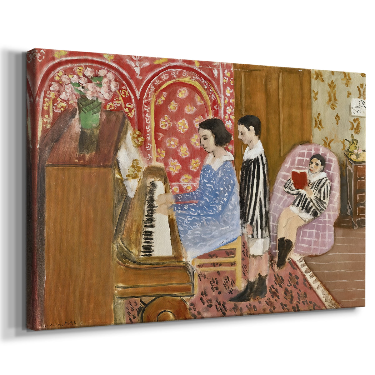 Canvas art print featuring a Fauvist domestic composition centered on music, displayed at an angle