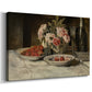 Canvas art print featuring a food still life featuring fruit and drink in elegant composition, displayed at an angle