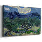 Canvas art print featuring a countryside scene with low trees and rocky hills beyond, displayed at an angle
