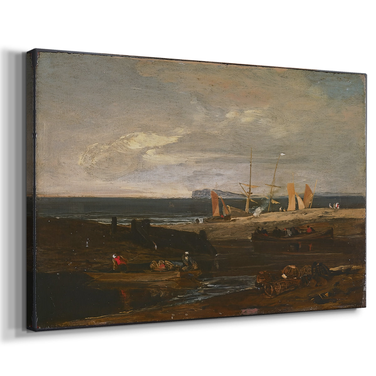 Canvas art print featuring a maritime scene with vessels, displayed at an angle