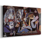 Canvas art print featuring a fragmented group portrait in patterned space, displayed at an angle