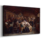 Canvas art print featuring a communal meal scene with mourners gathered in rustic interior setting, displayed at an angle