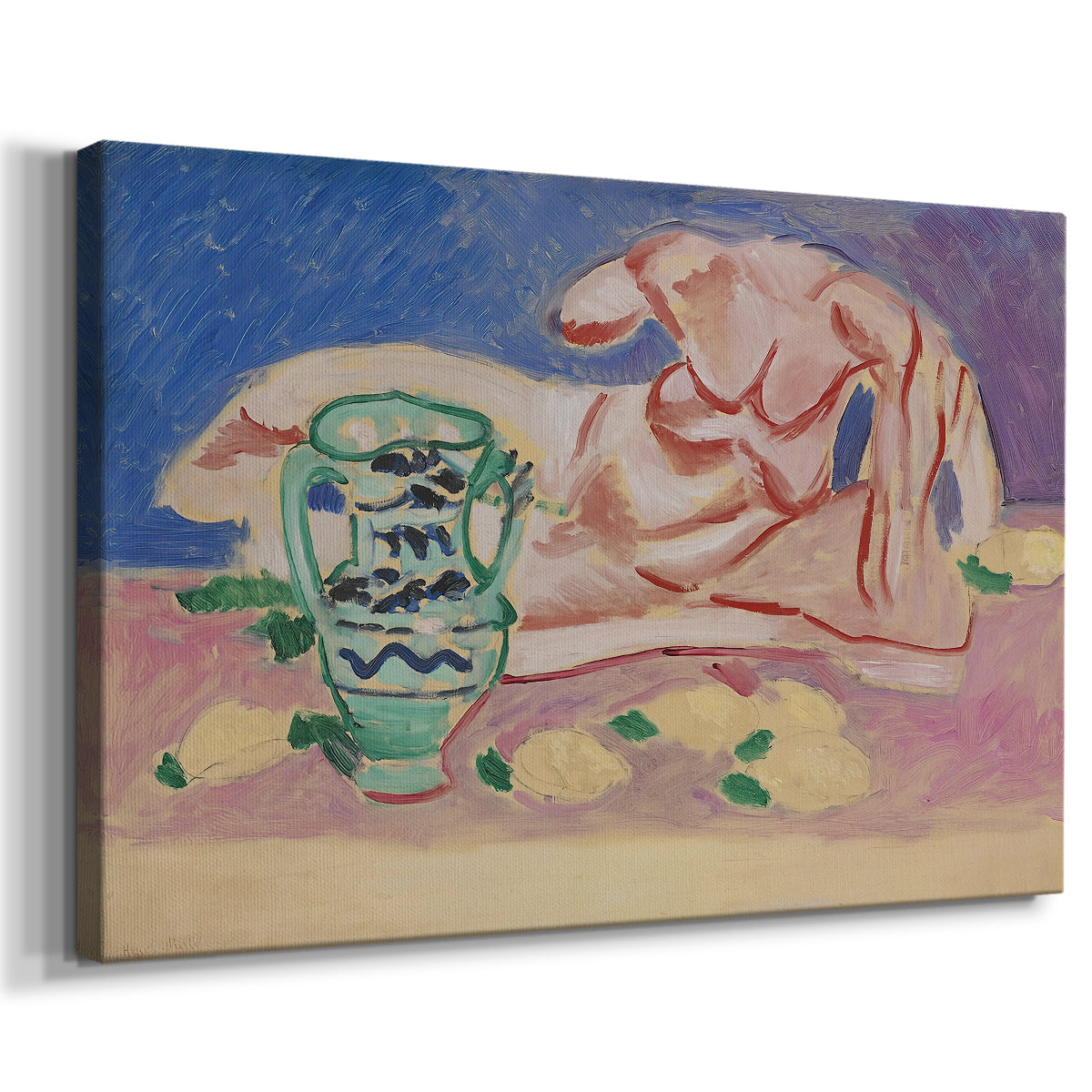 Canvas art print featuring a simplified reclining figure inspired by ancient sculpture, displayed at an angle