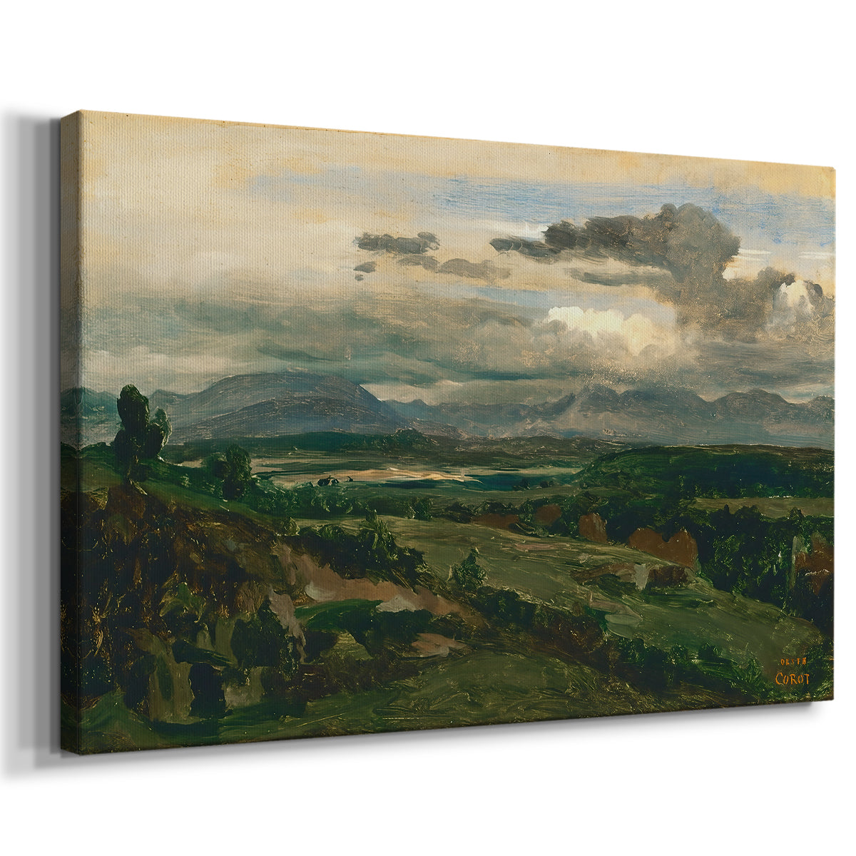 Canvas art print featuring a scenic view of settlement integrated into natural terrain, displayed at an angle