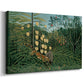 Canvas art print featuring a dramatic animal struggle set within tropical vegetation, displayed at an angle