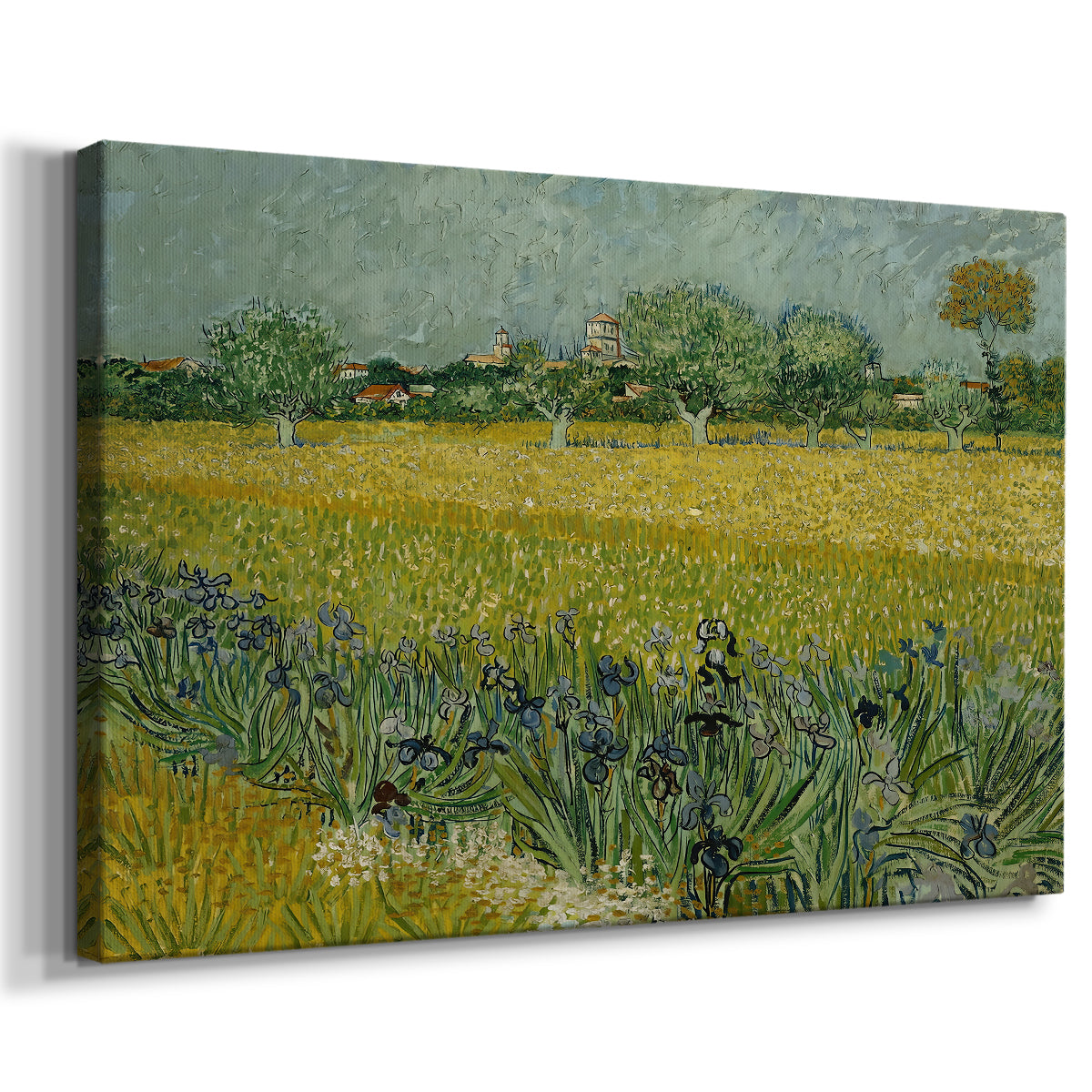 Canvas art print featuring an expressive floral landscape with repeating plant forms, displayed at an angle