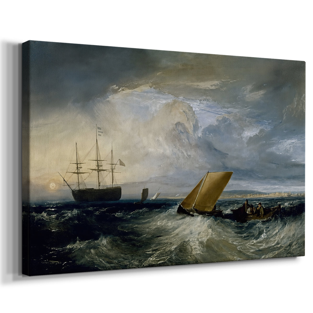 Canvas art print featuring a maritime view with vessels and water, displayed at an angle