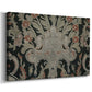 Canvas art print featuring a textile design combining organic shapes and patterned background, displayed at an angle