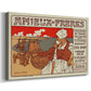 Canvas art print featuring a colorful poster design featuring stylized people and ornate lettering, displayed at an angle