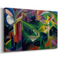 Canvas art print featuring an expressionist animals placed in structured, colorful environment, displayed at an angle