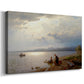 Canvas art print featuring a lakeside scene with people near water’s edge, displayed at an angle